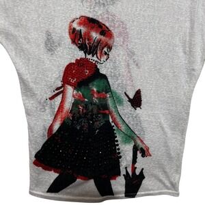 Boutique‎ Women Fairy Whimsigoth Art Graphic Top M White Cotton Indie Ethereal